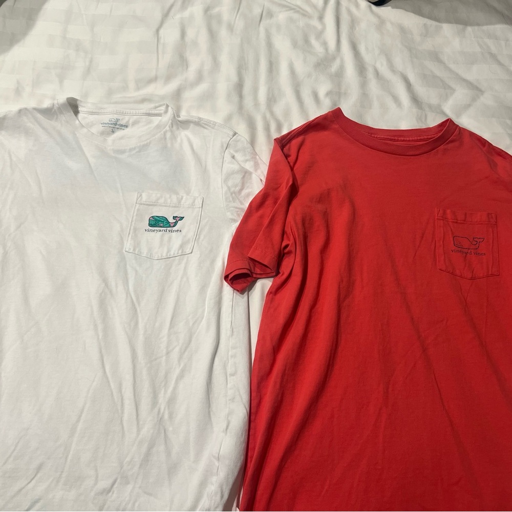 Vineyard Vines Dark Coral and White Pocket Tees